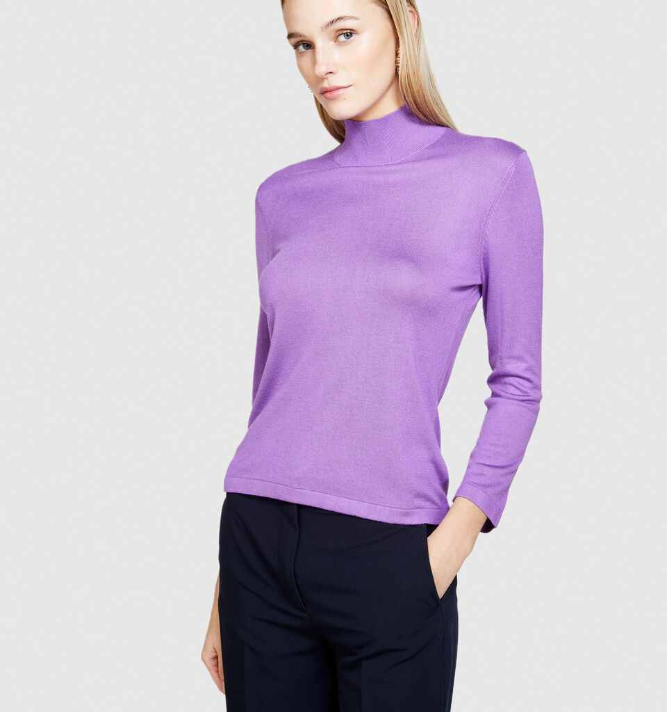 Turtleneck in silk blend - women's high neck sweaters - Lilac | Sisley image number 4